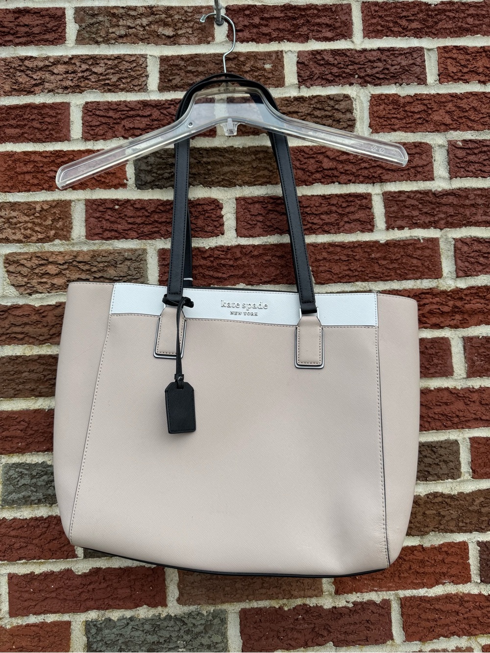 kate spade tan and White Leather Tote